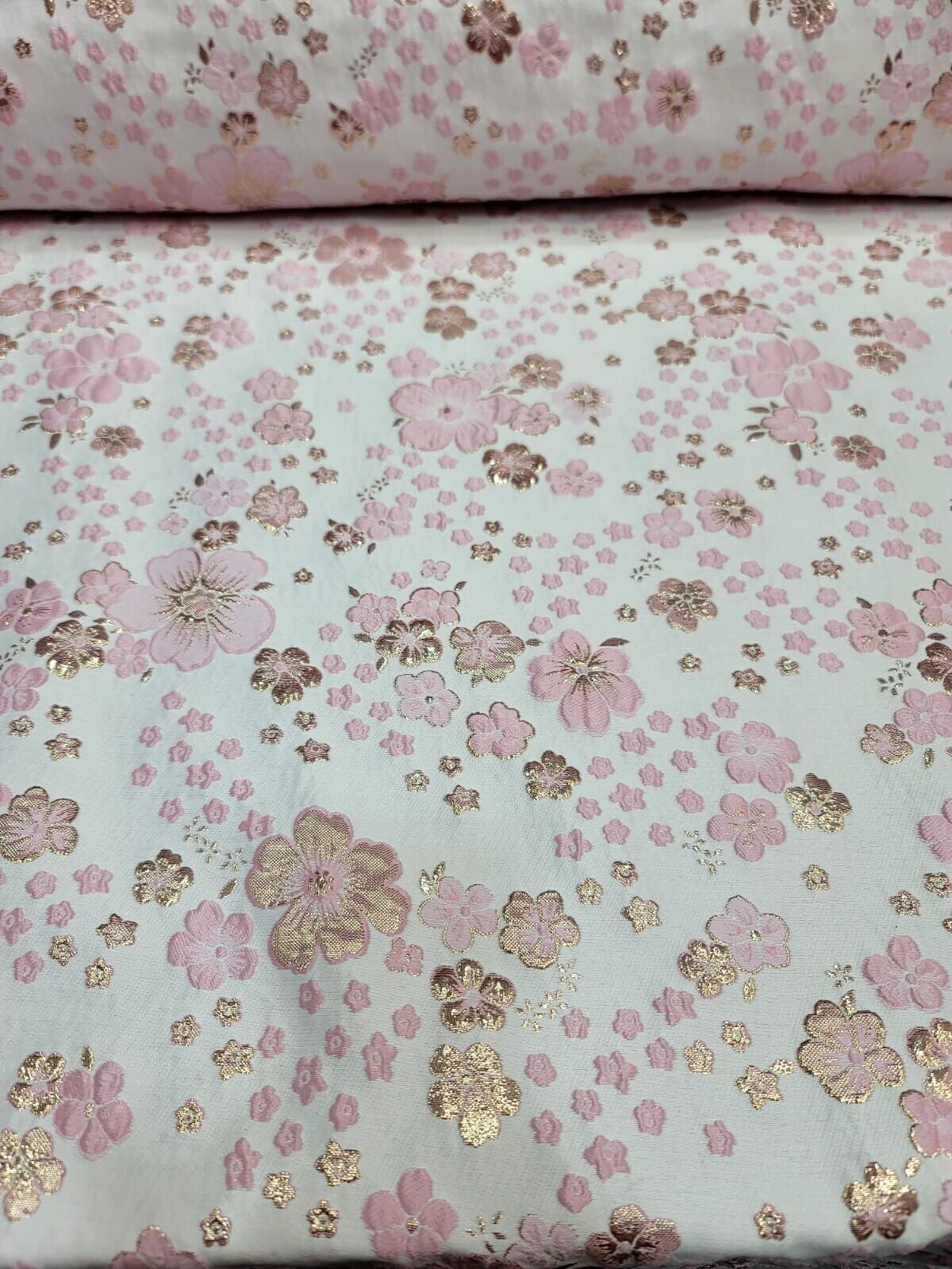 Pink and Gold Floral Brocade Fabric by the Yard - Stunning Rose Gold Metallic - Perfect for Elegance and Fashion