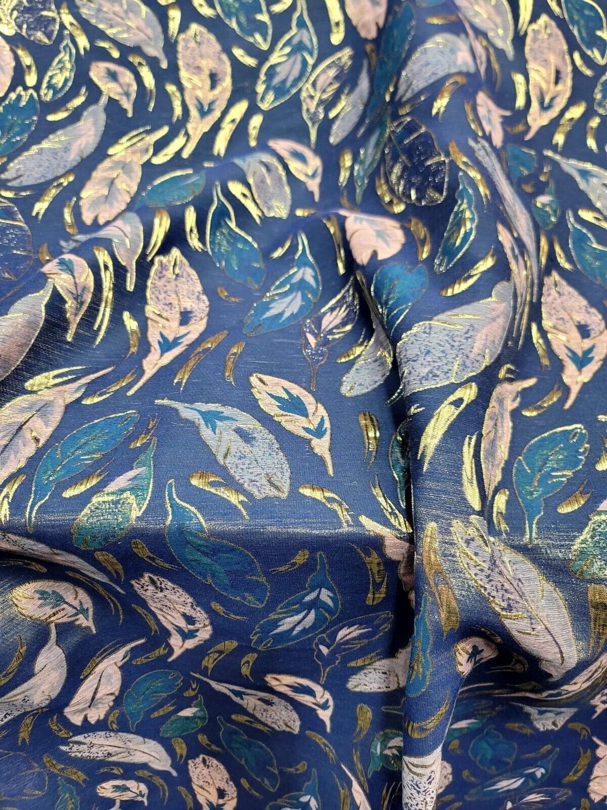 Feathers Teal Lavender Royal Blue Brocade Fabric - Sold By The Yard - Embossed Dress (60” Width)