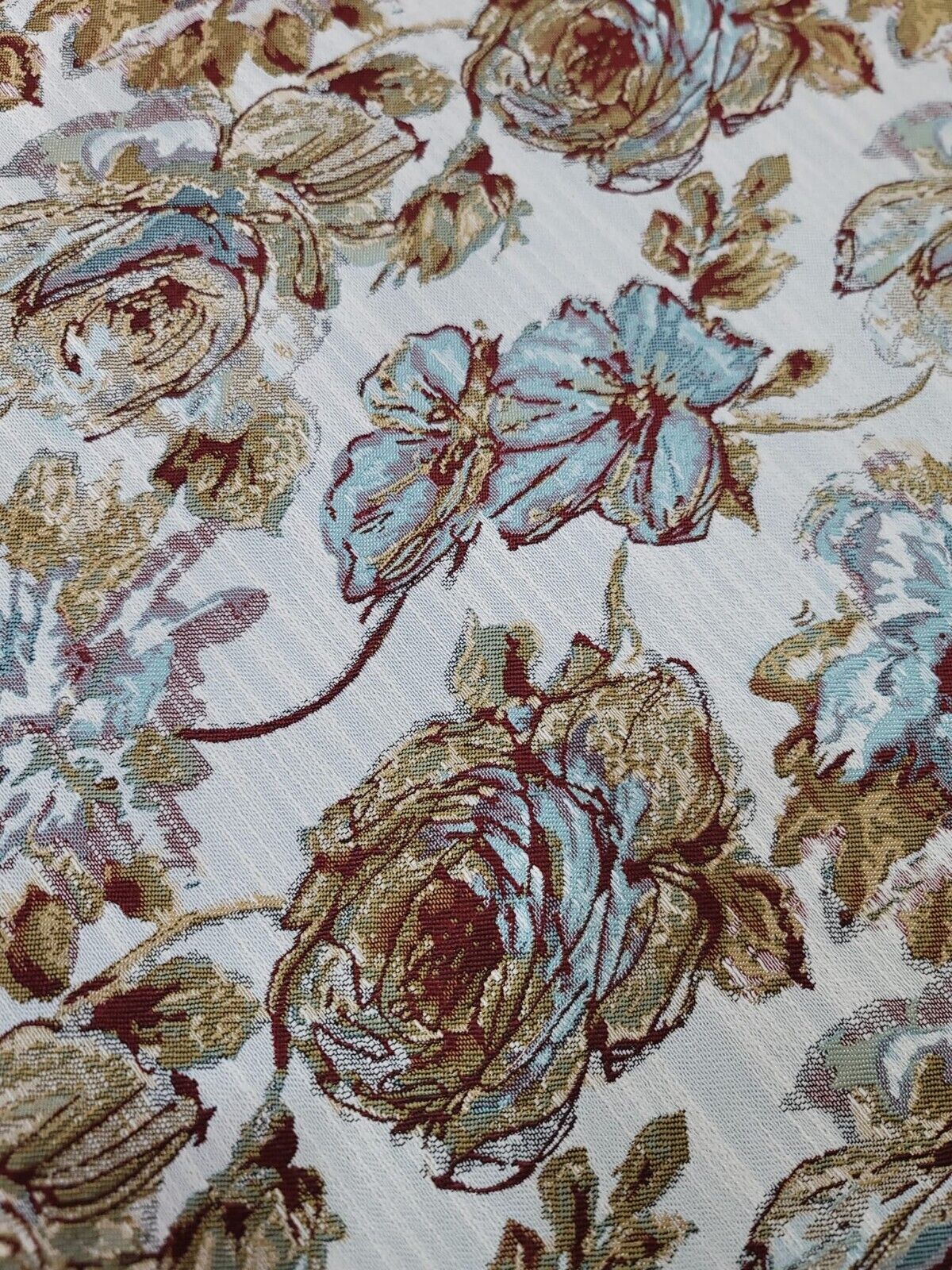 Mint Dark Gold Damask Chenille Upholstery Brocade Fabric - Sold by the Yard - Floral Pattern - 56" Width