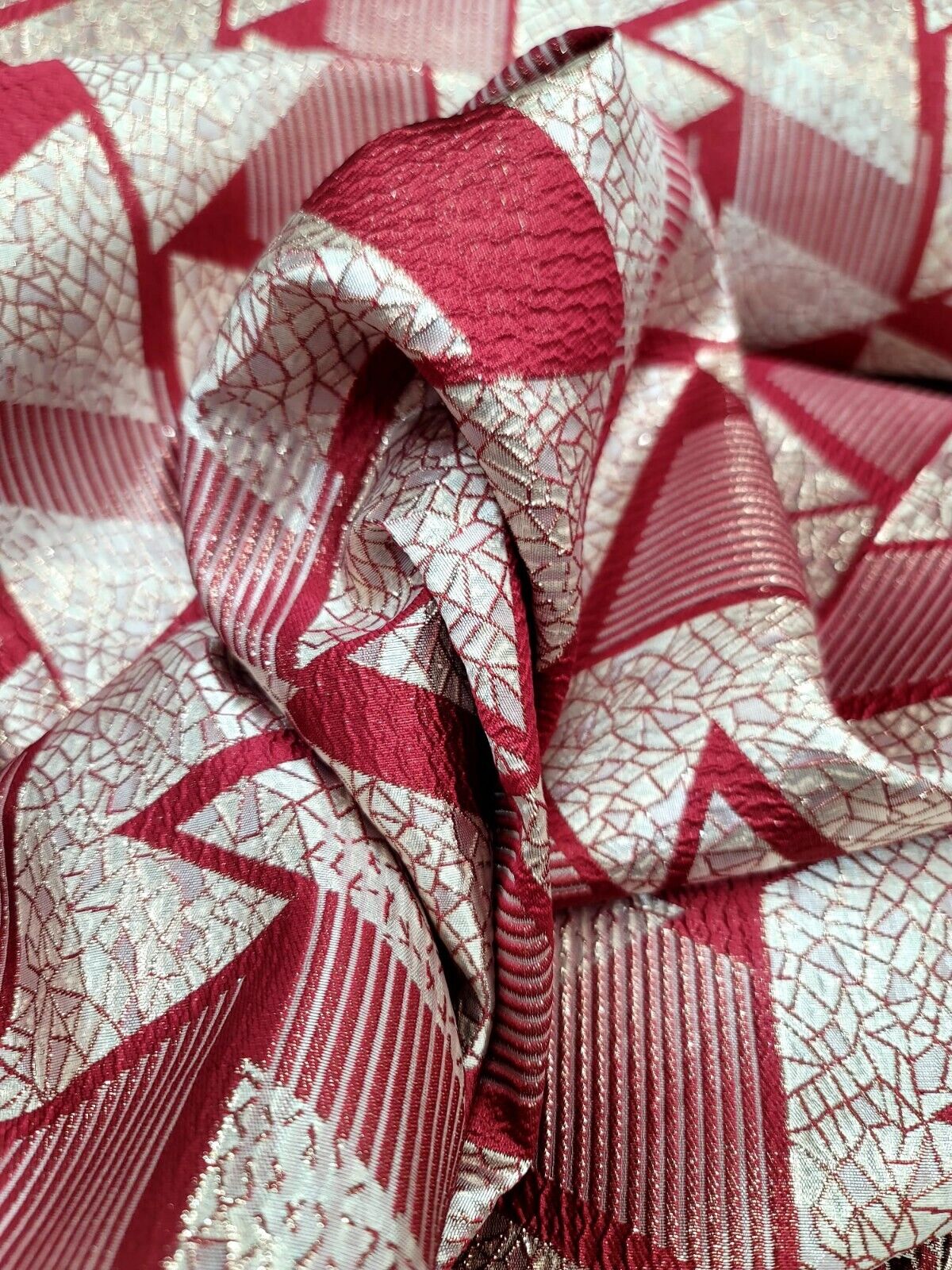 Red and Gold Metallic Geometric Brocade Fabric - 57" Width - Sold by Yard - Ideal for High-End Creations, Dressmaking, and Home Decor