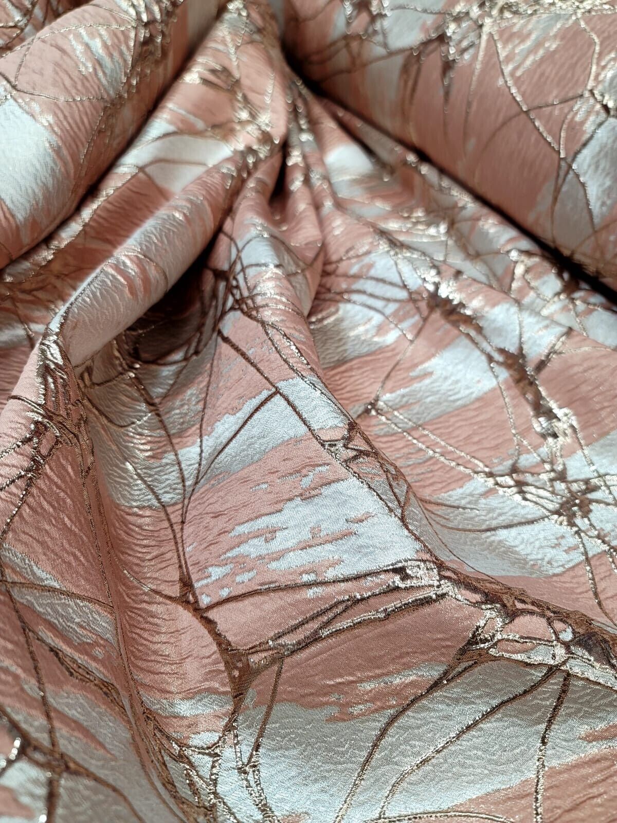 Rose Gold Brocade Jacquard Fabric Sold By The Yard Metallic Coral Fashion Dress