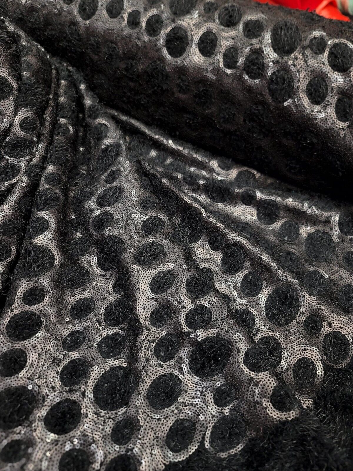 Black Fringes Shaggy Stretch Fabric By The Yard - Eyelash Matte Sequins