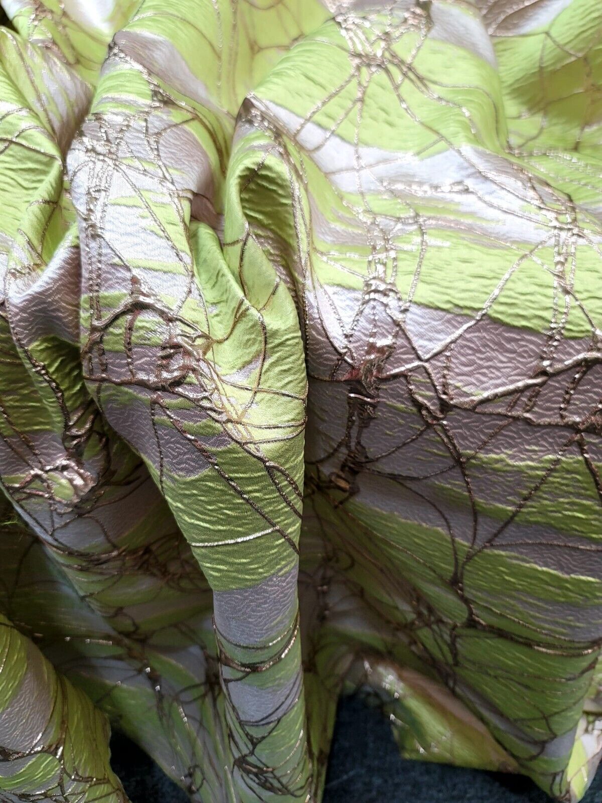 Light Green and Gold Beige Metallic Brocade Fabric - Sold by Yard - Perfect for Fashion, Upholstery, and Elegant Creations
