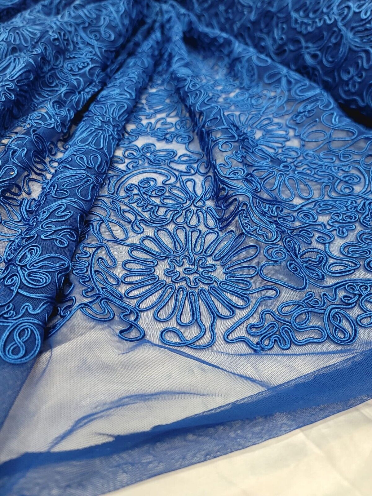 Royal Blue Lace Fabric - 56" Width - Sold by the Yard - Embroidery Cord Floral Flowers