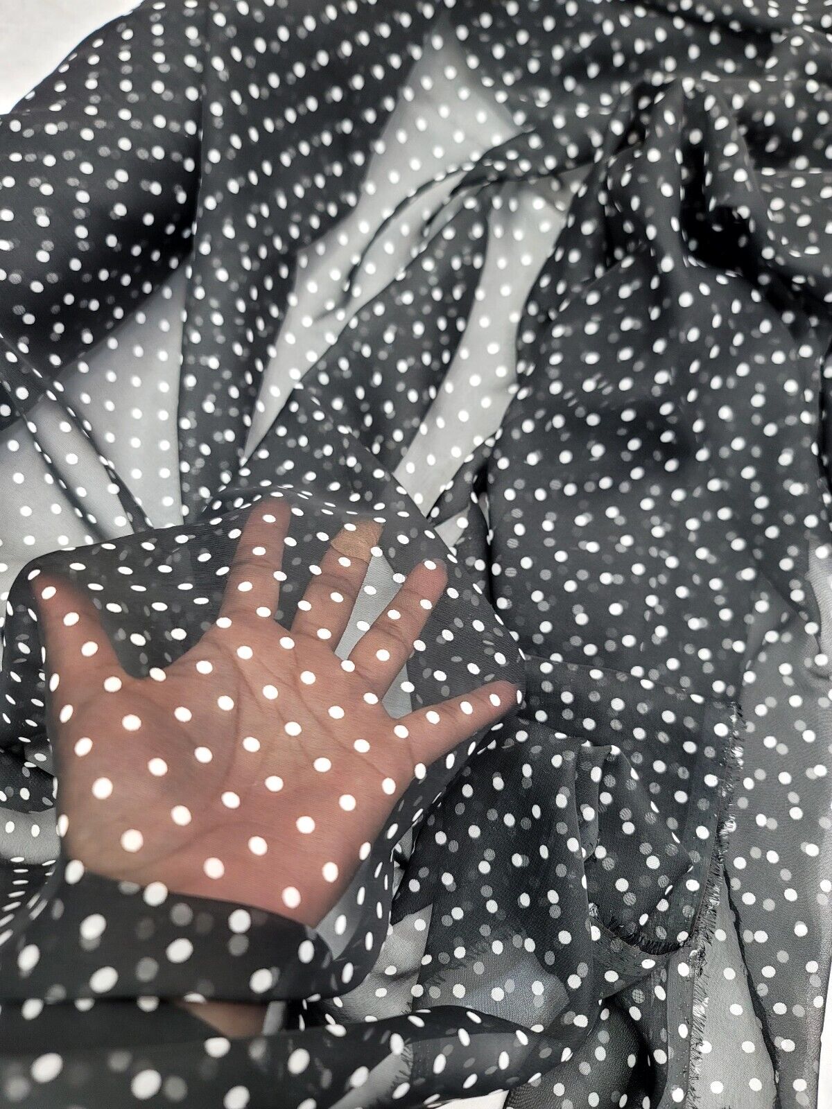 Black Chiffon White Polka-dot Fabric By The Yard - Soft Flowy Dress Fashion
