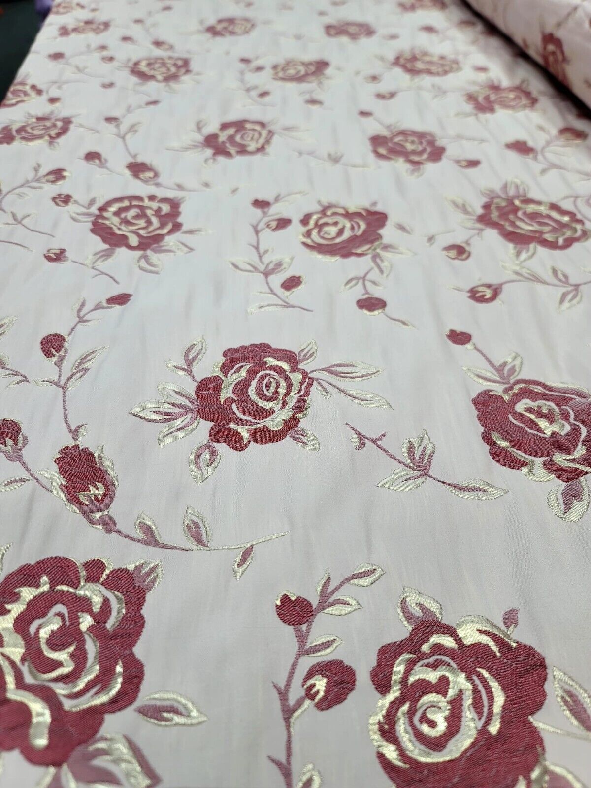 GOLD BURGUNDY Metallic Brocade Fabric Sold By The Yard BEIGE BACKGROUND FOR DRES