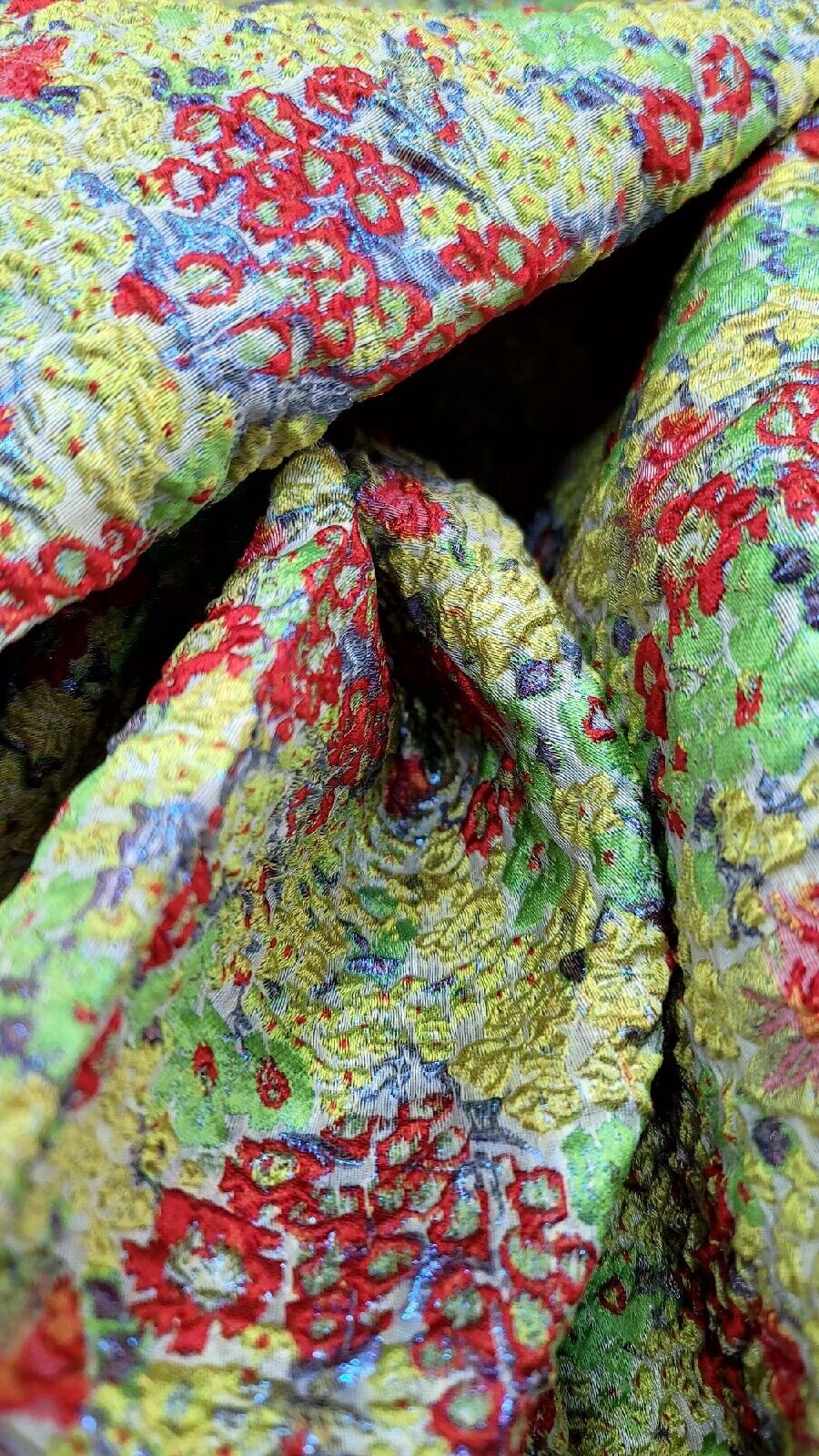 Green Brocade Red Blue Floral Jacquard Fabric - Sold By The Yard - Floral Embossed Prom Fabric (50” Width)