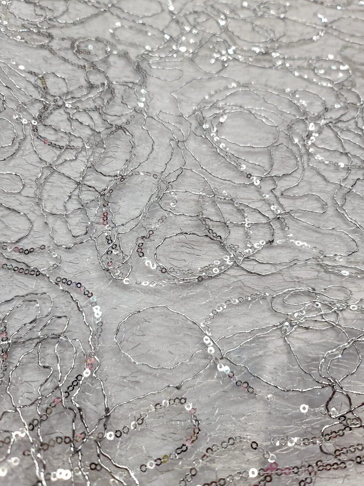 Spider Webs Silver Sequins Fabric By The Yard