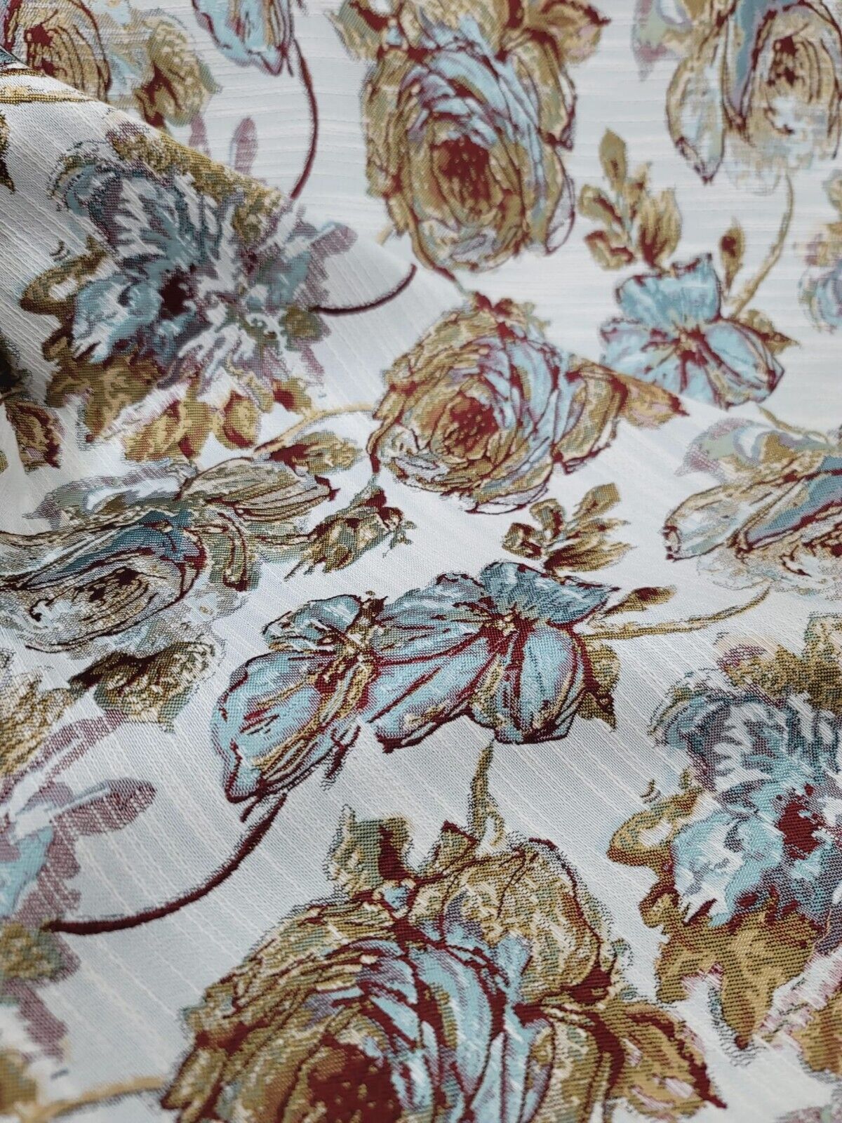 Mint Dark Gold Damask Chenille Upholstery Brocade Fabric - Sold by the Yard - Floral Pattern - 56" Width