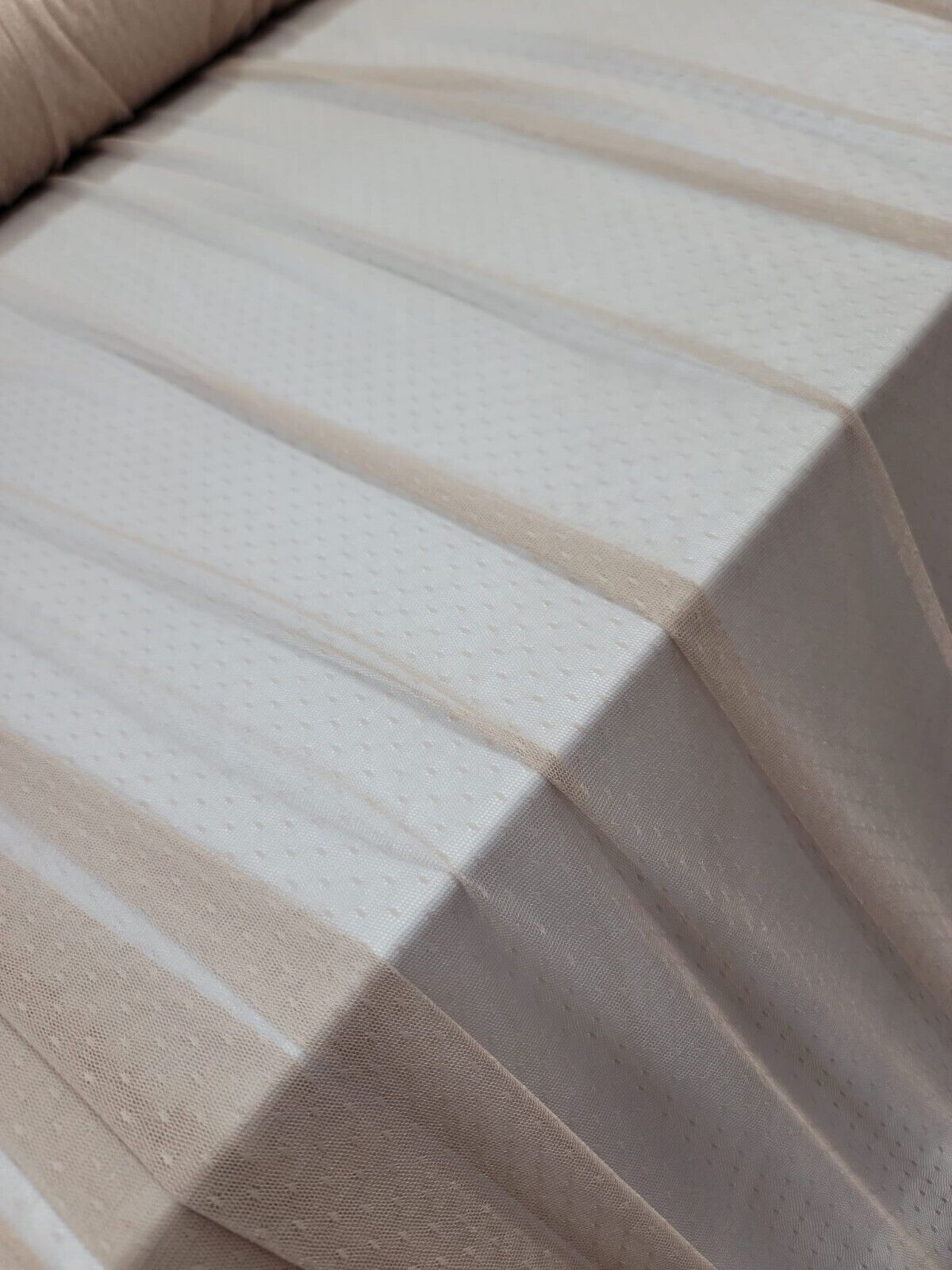Beige Champagne Embroidered Polka Dots Mesh Prom Fabric - Sold by the Yard for Gown Quinceañera