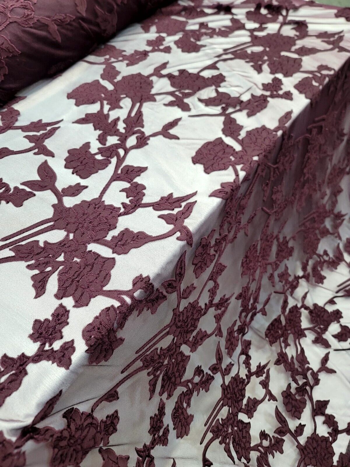 Eggplant Floral Lace Stretch Flower Mesh Prom Fabric - Sold by the Yard