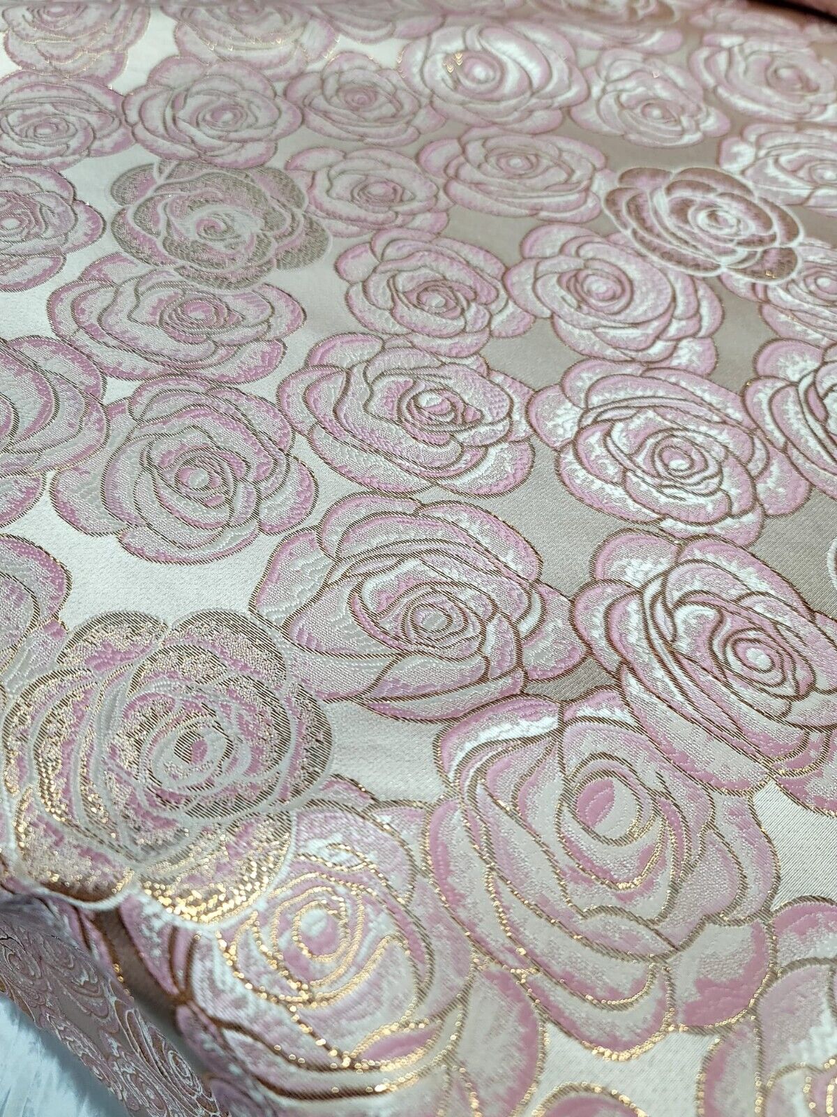 Pink Rose Floral Fabric by The Yard Prom Bridal Quinceañera Beige Backgr