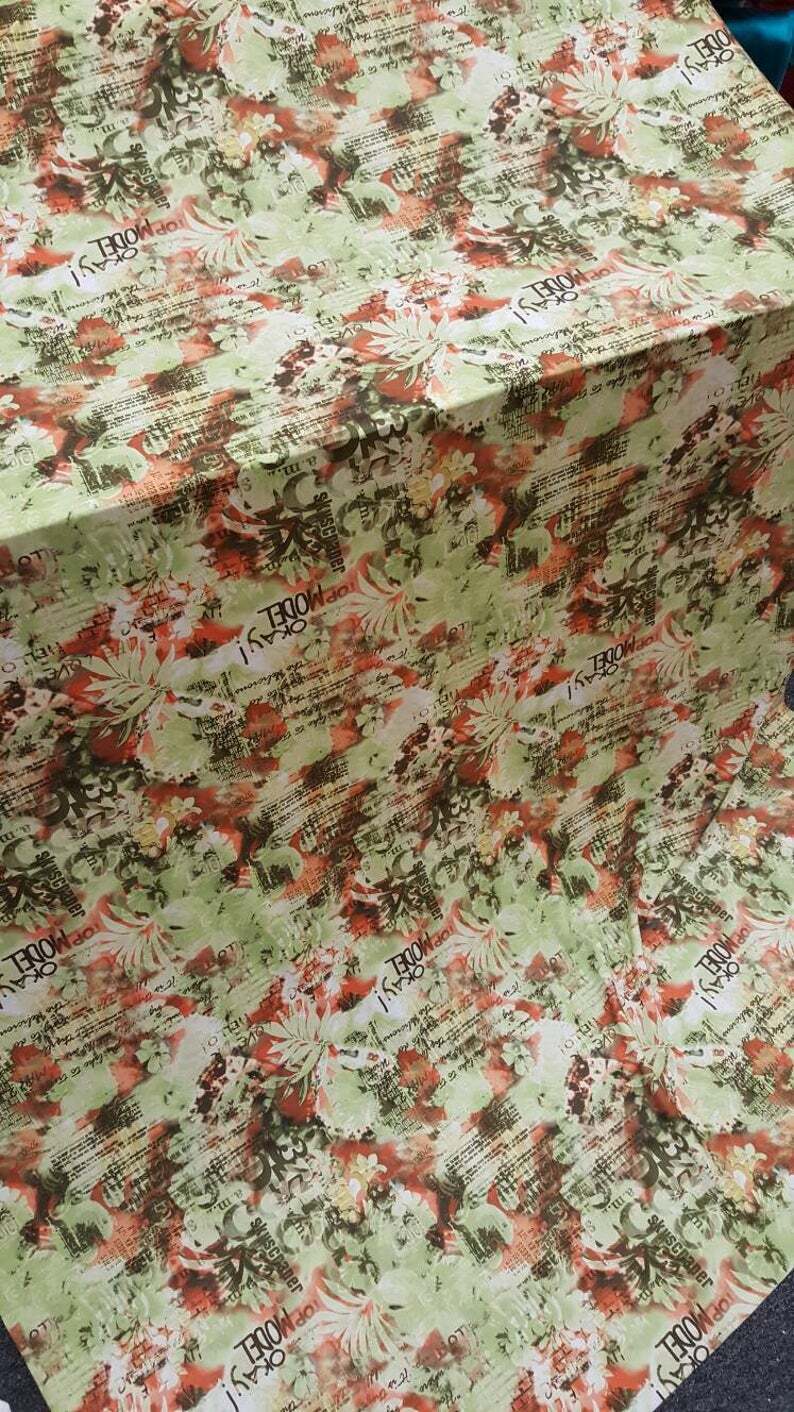 Vibrant Green Orange Floral Stretch Spandex Fabric by the Yard for Gown Draping & Decoration