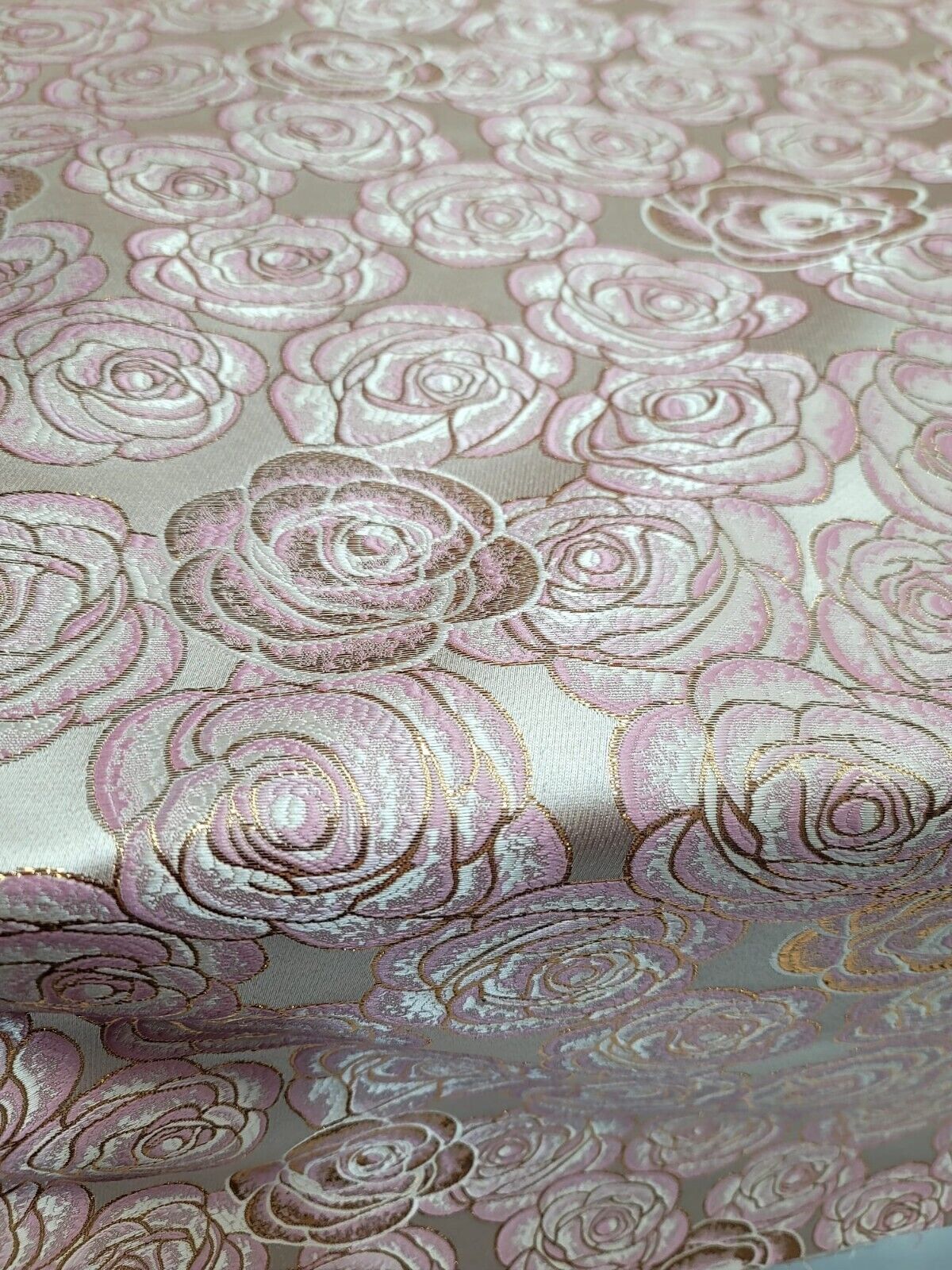 Pink Rose Floral Fabric by The Yard Prom Bridal Quinceañera Beige Backgr