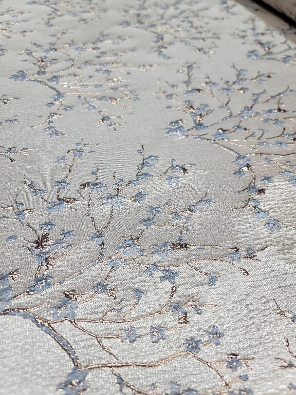 BABY BLUE GOLD Floral Brocade Fabric (60 in.) Sold By The Yard Small Flowers