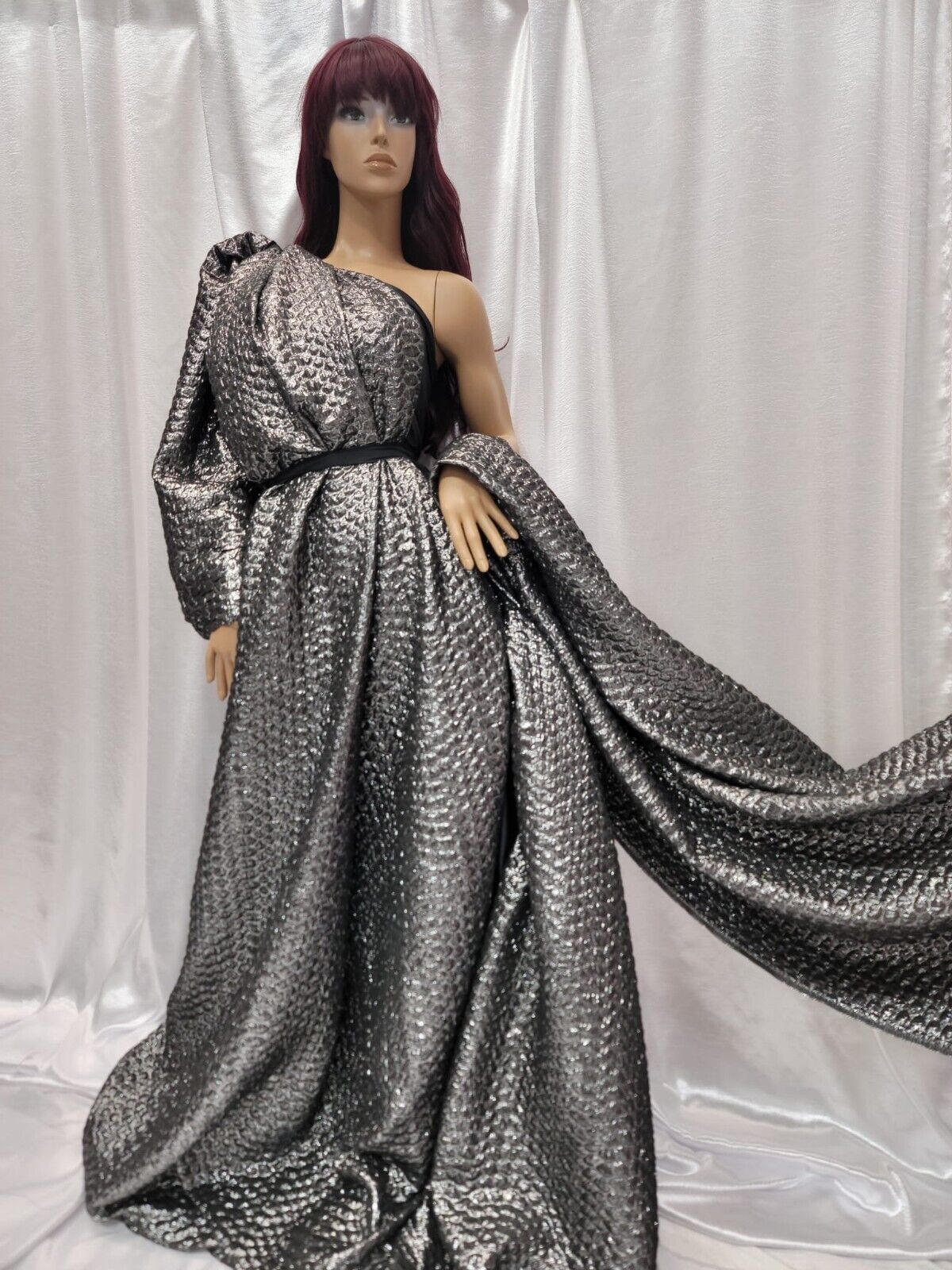 Dark Gray Brocade Textured Embossed Jacquard Fabric Sold By The Yard Gown Quinceañera Bridal