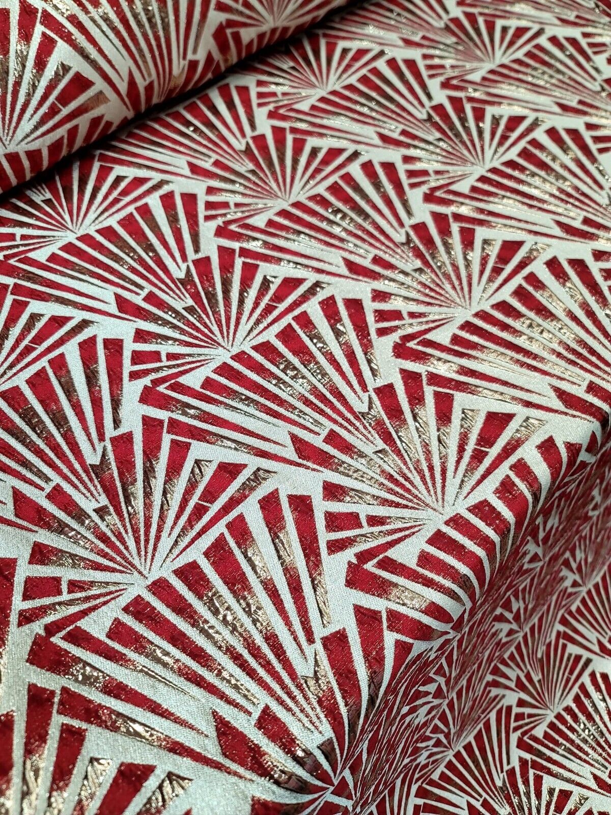"Geometric Pattern Metallic Brocade Fabric by the Yard - Ideal for Elegant Creations - Available in Multiple Stunning Color Combinations