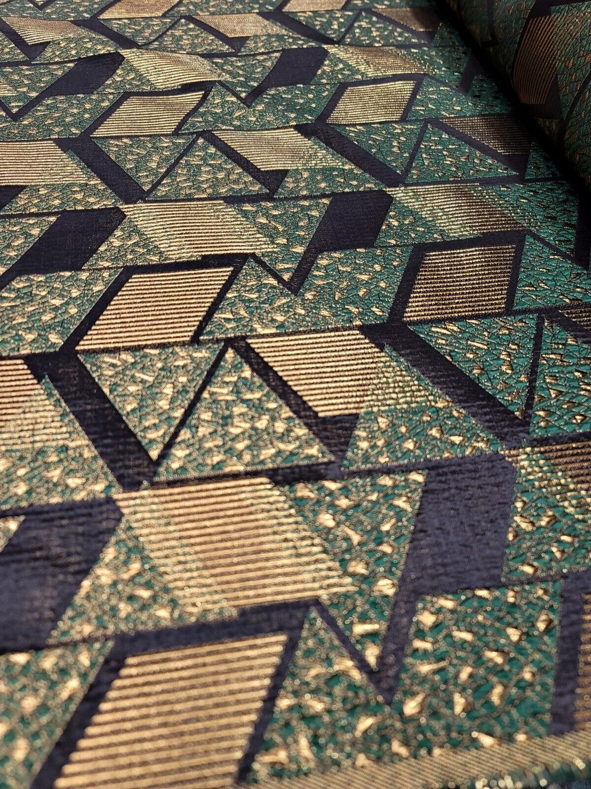 Green and Gold Metallic Geometric Brocade Fabric - 57" Width - Sold by Yard - Ideal for High-End Creations, Dressmaking, and Home Decor