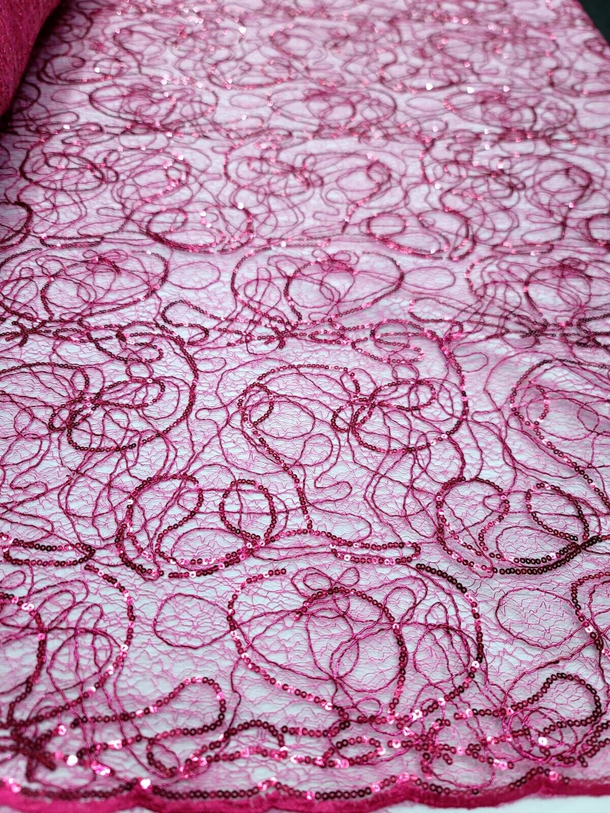 Spider Webs Fuchsia Sequins Fabric By The Yard