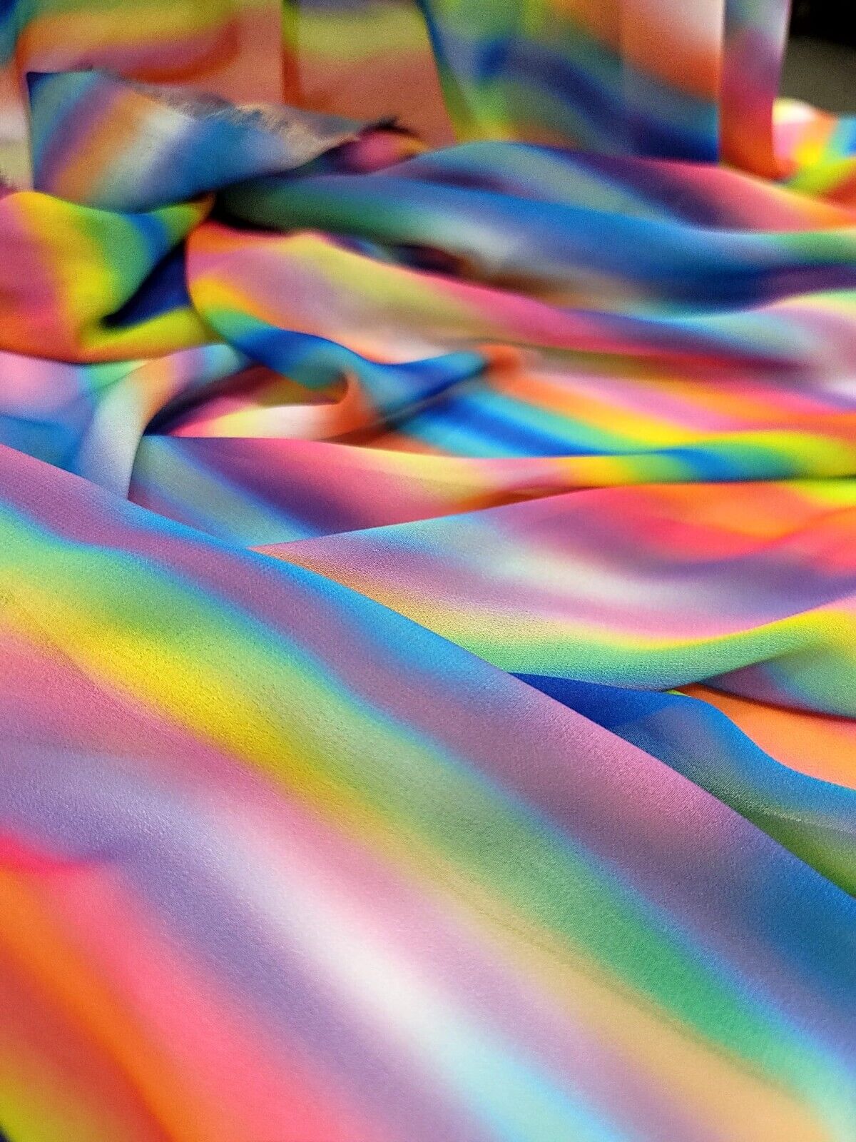 Multi-Color Chiffon Ombre Fabric by the Yard - Vibrant Rainbow Gradient - Sheer Elegance