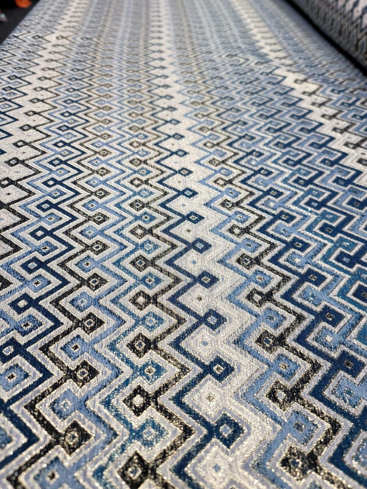 Teal Metallic Geometric Brocade Fabric - Sold by Yard - Perfect for Dressmaking, Upholstery, and High-End Creations