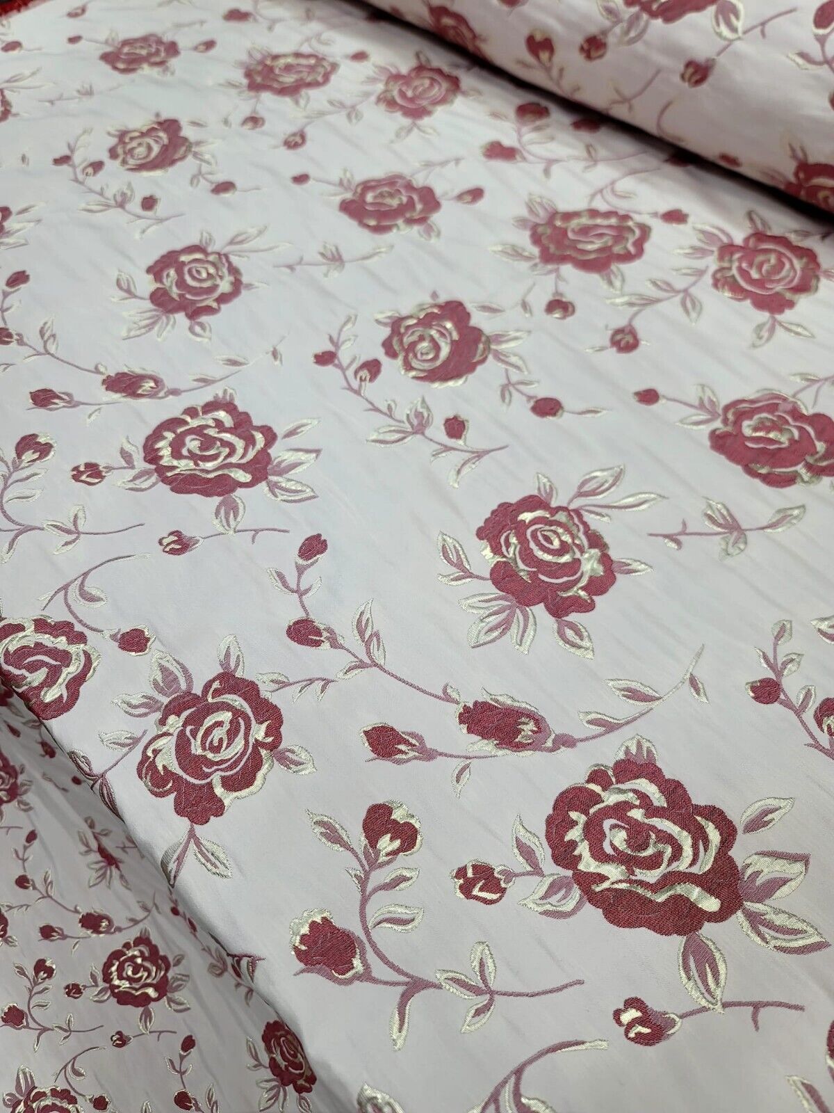 GOLD BURGUNDY Metallic Brocade Fabric Sold By The Yard BEIGE BACKGROUND FOR DRES