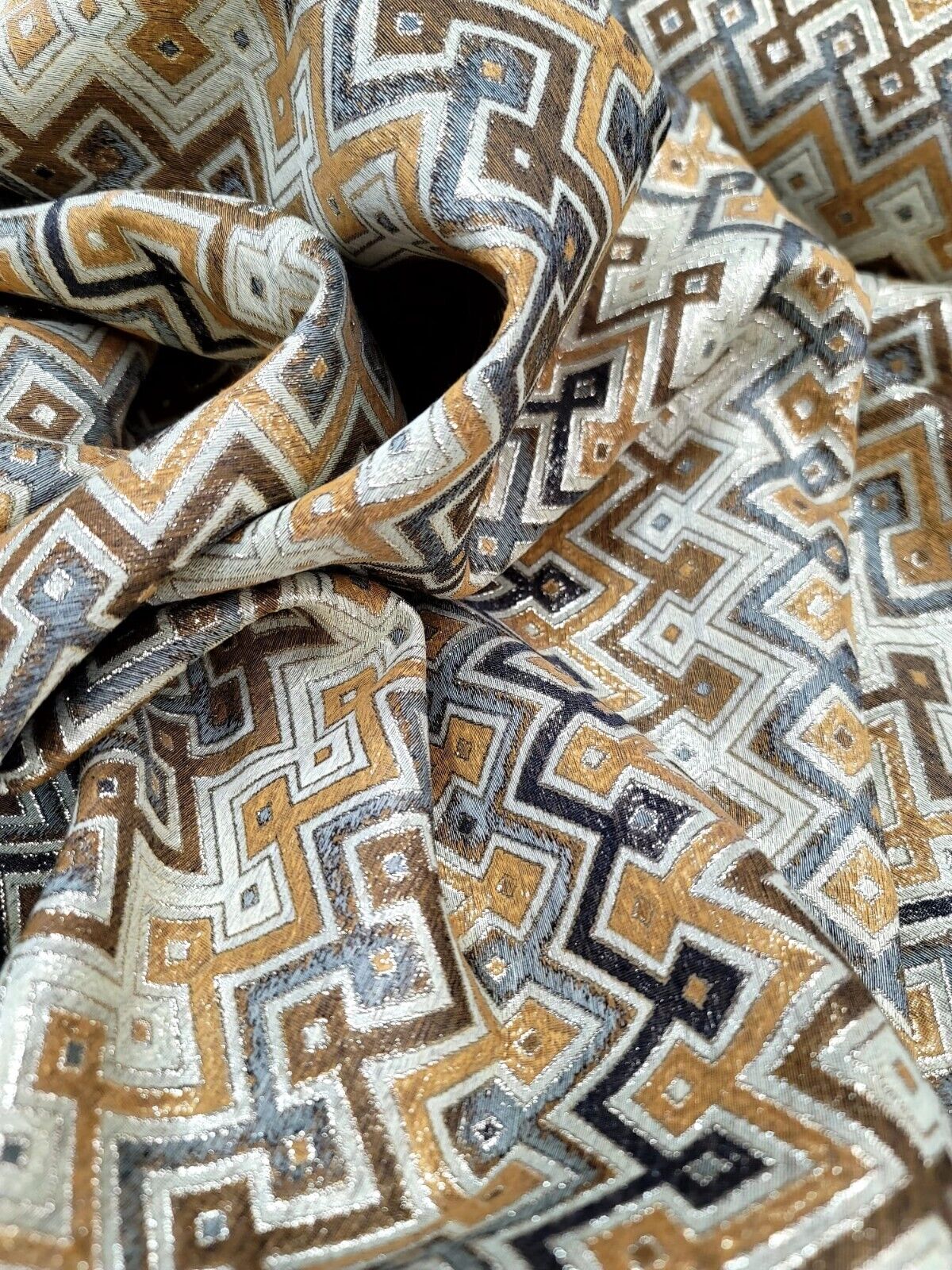 Gold Metallic Geometric Brocade Fabric - Sold by Yard - Perfect for Dressmaking, Upholstery, and High-End Creations
