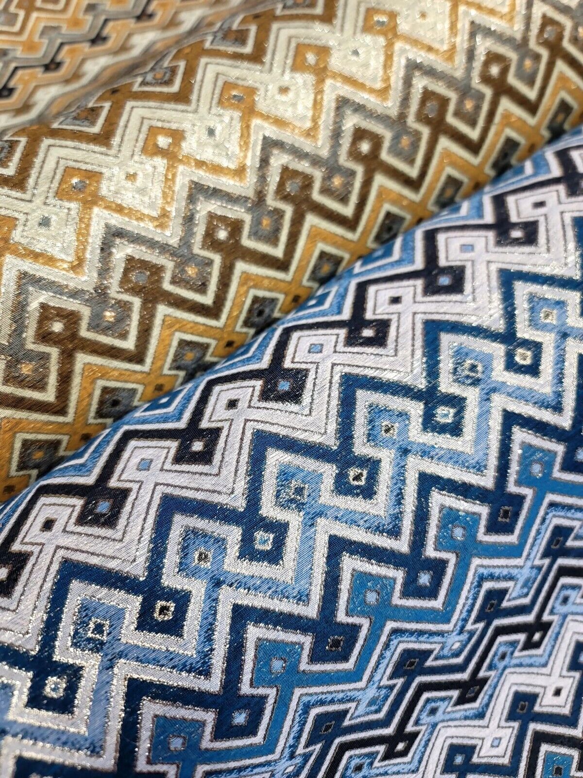 Teal Metallic Geometric Brocade Fabric - Sold by Yard - Perfect for Dressmaking, Upholstery, and High-End Creations