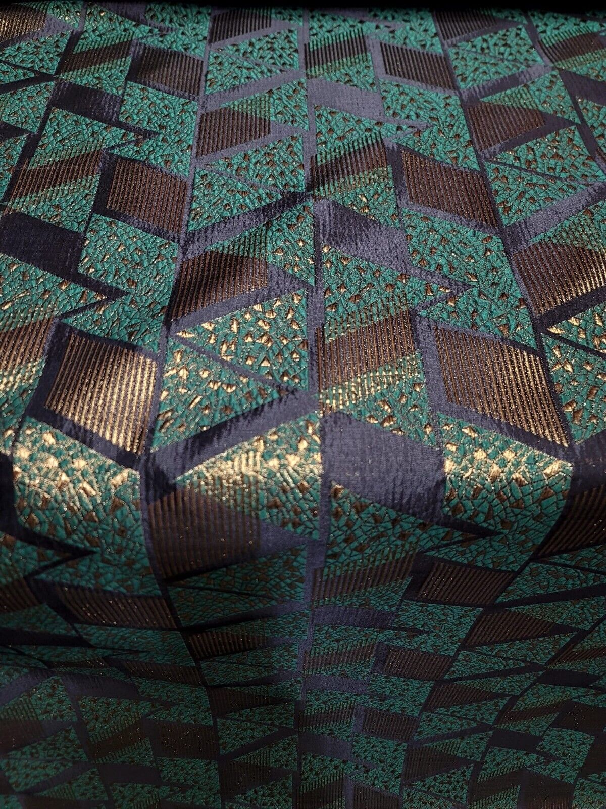 Green and Gold Metallic Geometric Brocade Fabric - 57" Width - Sold by Yard - Ideal for High-End Creations, Dressmaking, and Home Decor