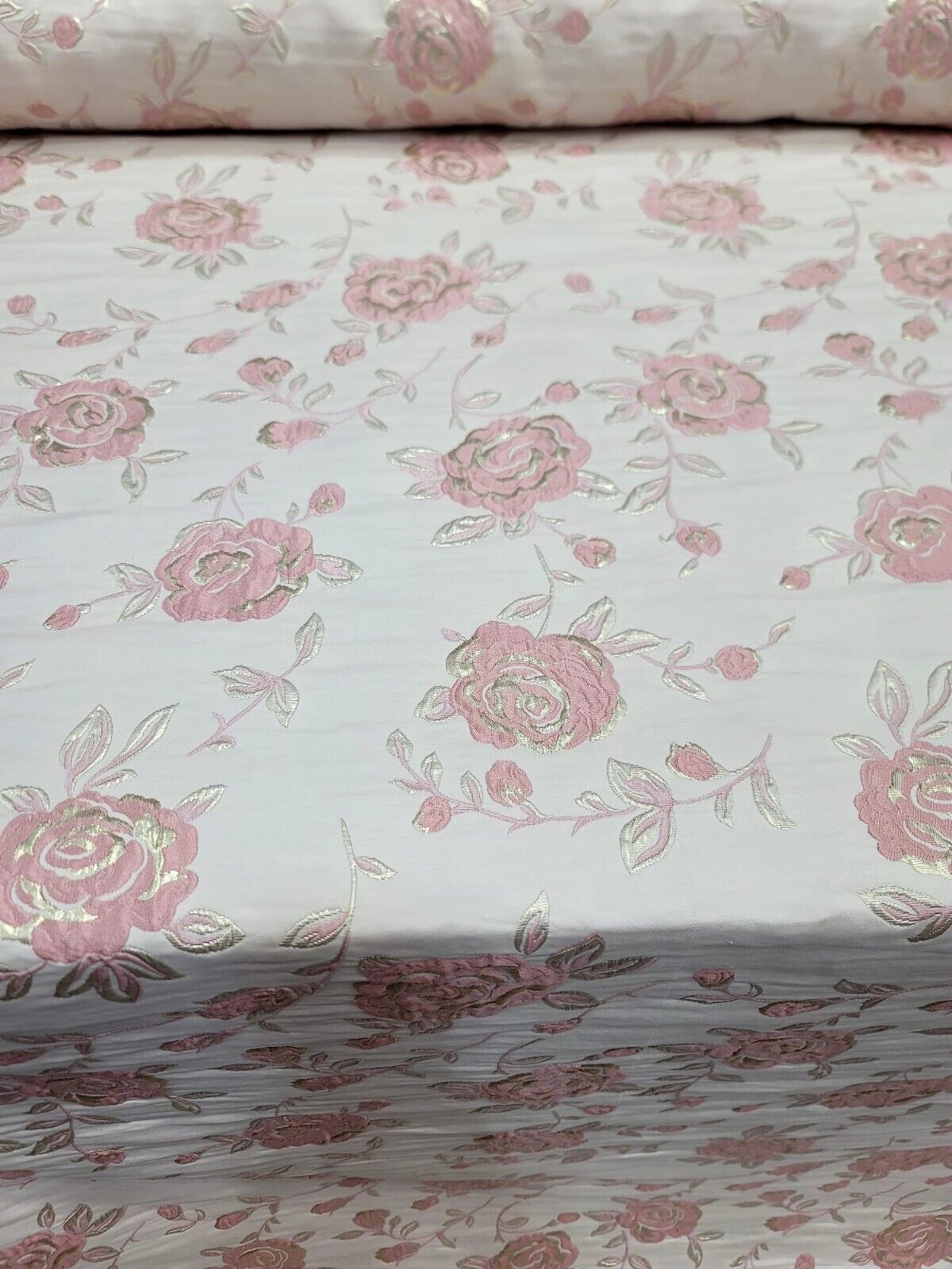 Blush Brocade Metallic Gold Metallic Flower Floral Fabric By The Yard Beige Back