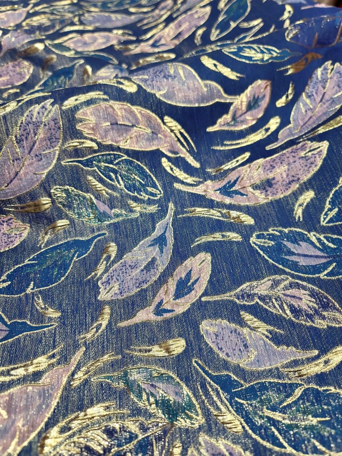 Feathers Teal Lavender Royal Blue Brocade Fabric - Sold By The Yard - Embossed Dress (60” Width)