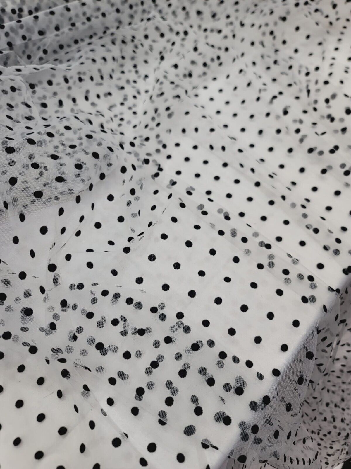 White Tulle Mesh Fabric Sold By The Yard Black Velvet Polka-dot For Dress