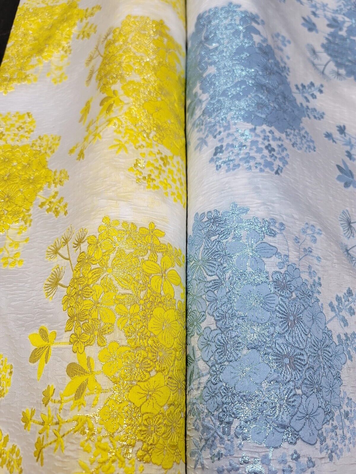 Yellow Floral Brocade Fabric on White Organza - Sold by Yard - Perfect for Prom Dresses, Gowns, and Elegant Creations