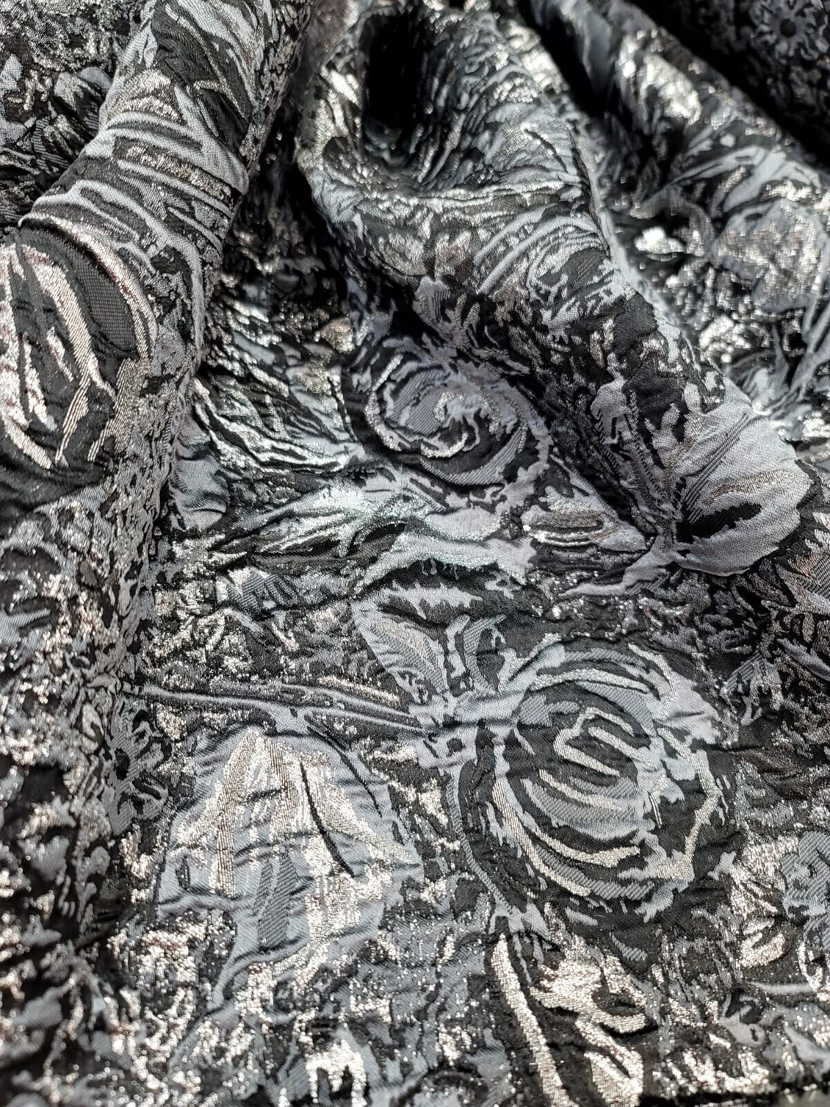 Gray Floral Brocade Fabric (60 inches) Sold By The Yard