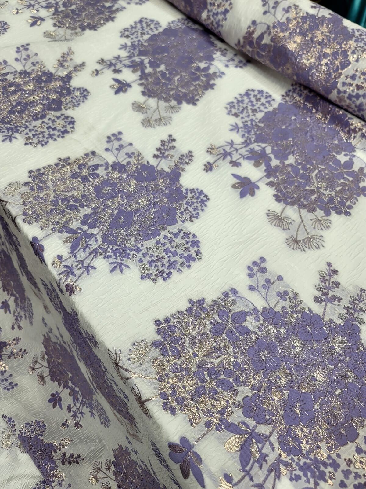Floral Brocade Fabric by the Yard - 57" Width - White Organza Base - Ideal for Dresses in Multiple Color Options