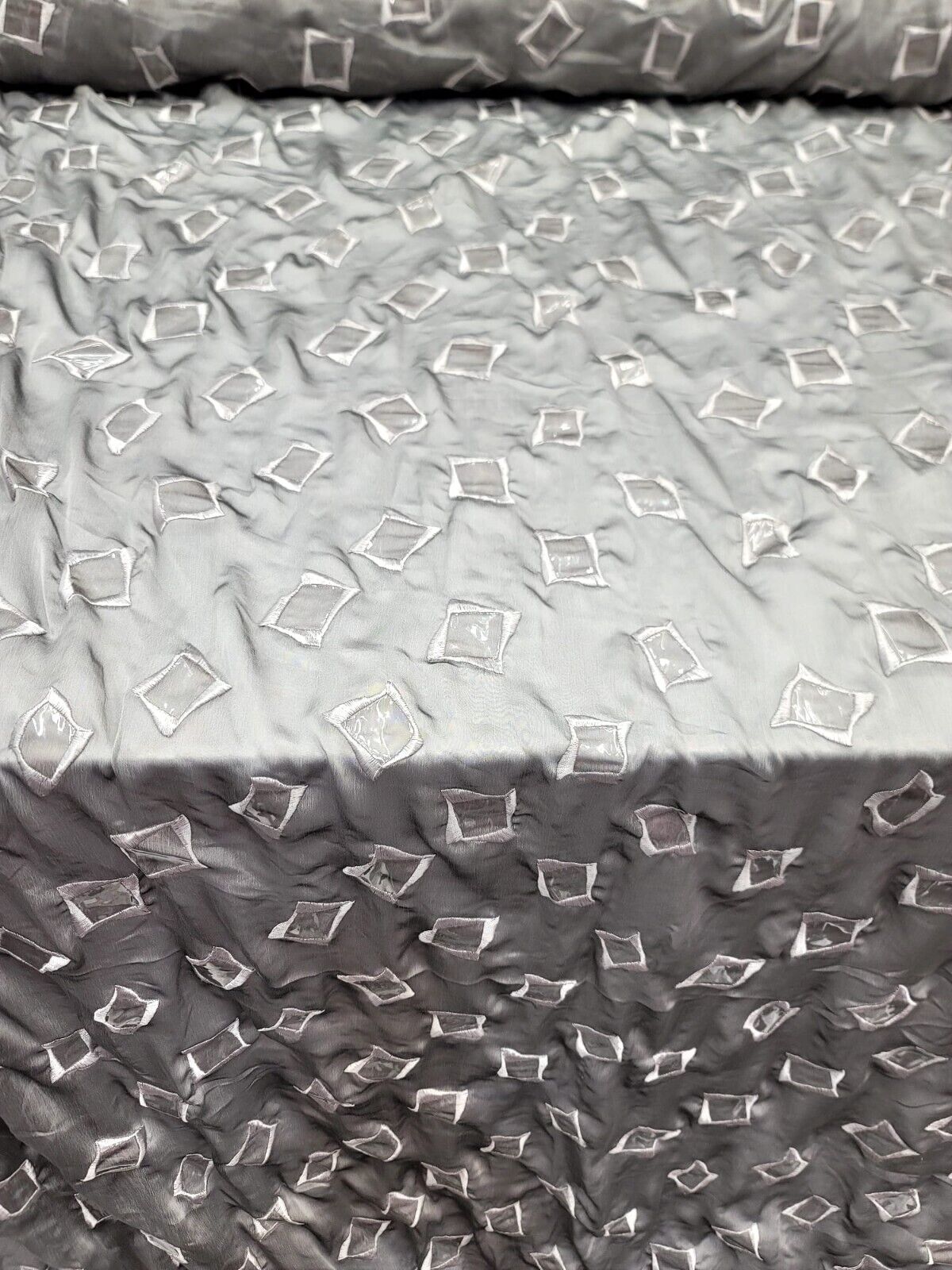 Gray Sheer High Silk Chiffon Polyester Fabric Sold By The Yard Clear SQUARE EMBR