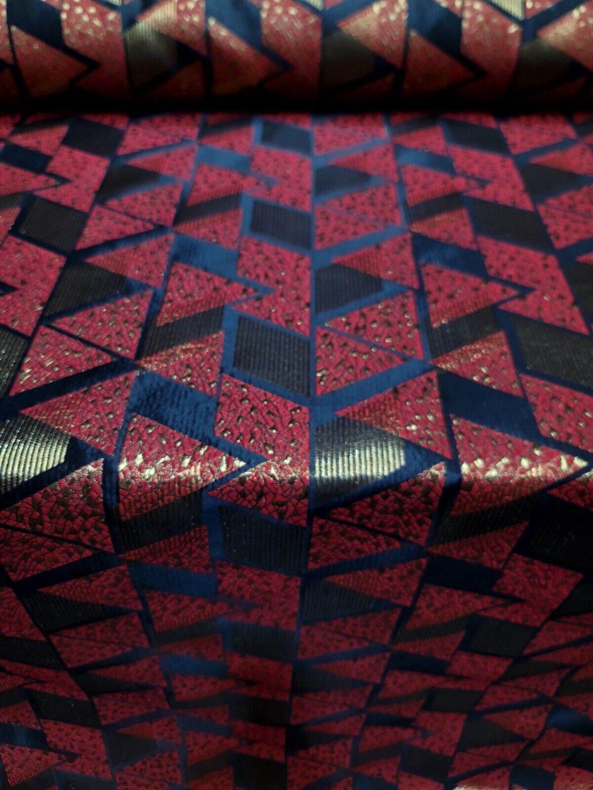 Black and Red Gold Metallic Geometric Brocade Fabric - 57" Width - Sold by Yard - Ideal for High-End Creations, Dressmaking, and Home Decor