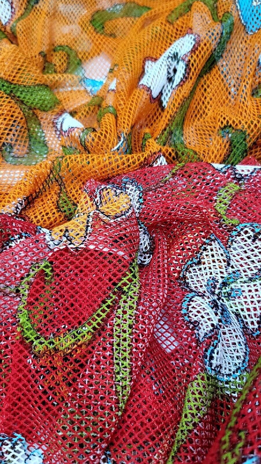 Fish Net Red Floral Flowers Fabric - Sold By The Yard - Fashion Fabric (54” Width)