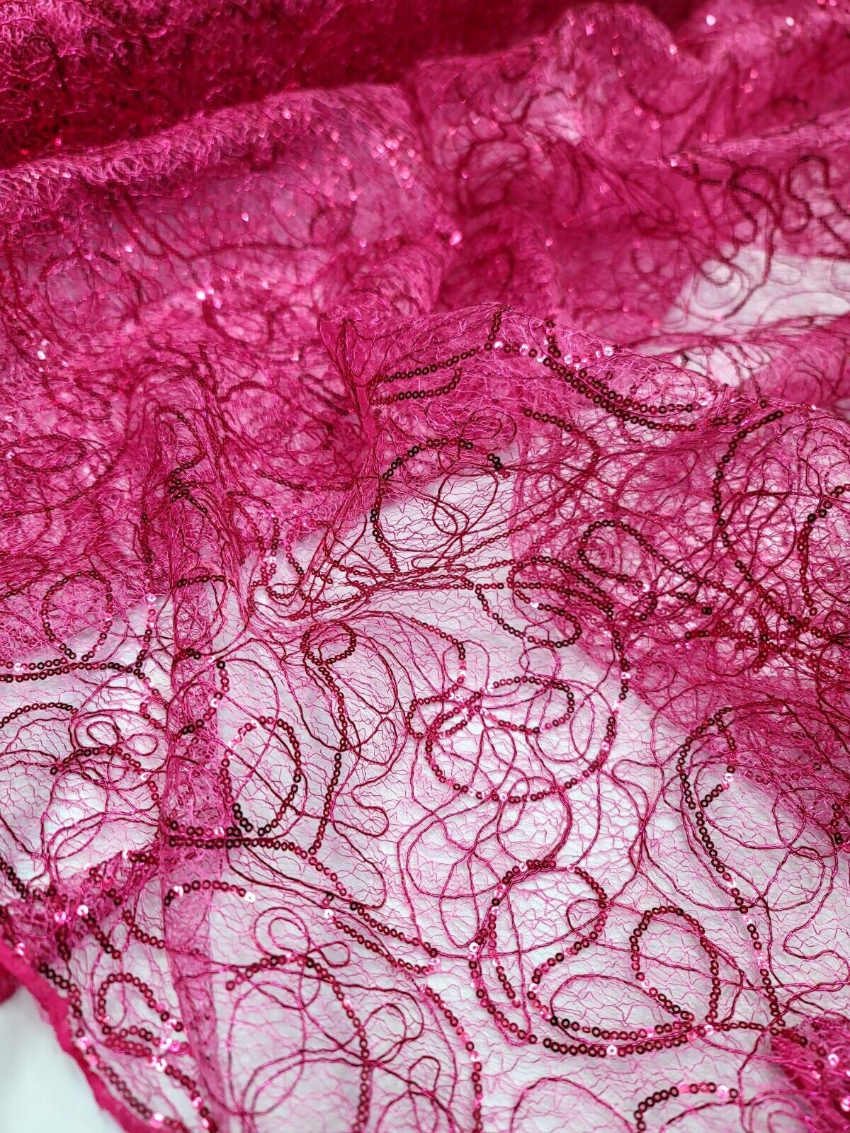 Spider Webs Fuchsia Sequins Fabric By The Yard