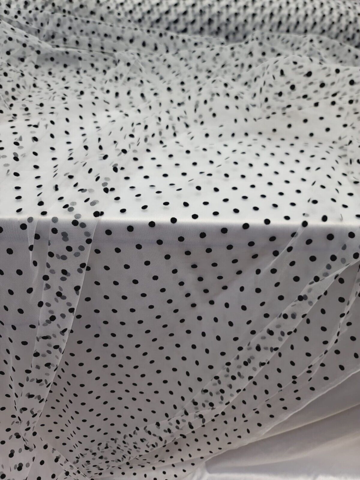 White Tulle Mesh Fabric Sold By The Yard Black Velvet Polka-dot For Dress