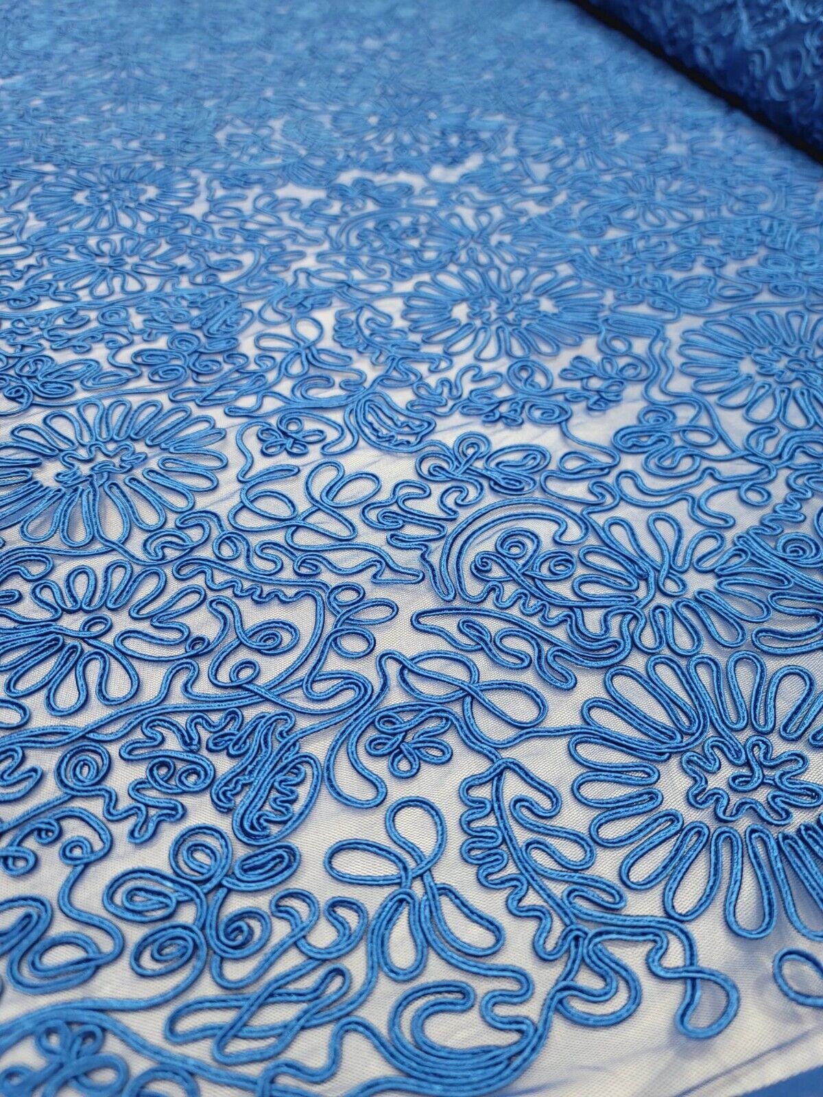 Royal Blue Lace Fabric - 56" Width - Sold by the Yard - Embroidery Cord Floral Flowers