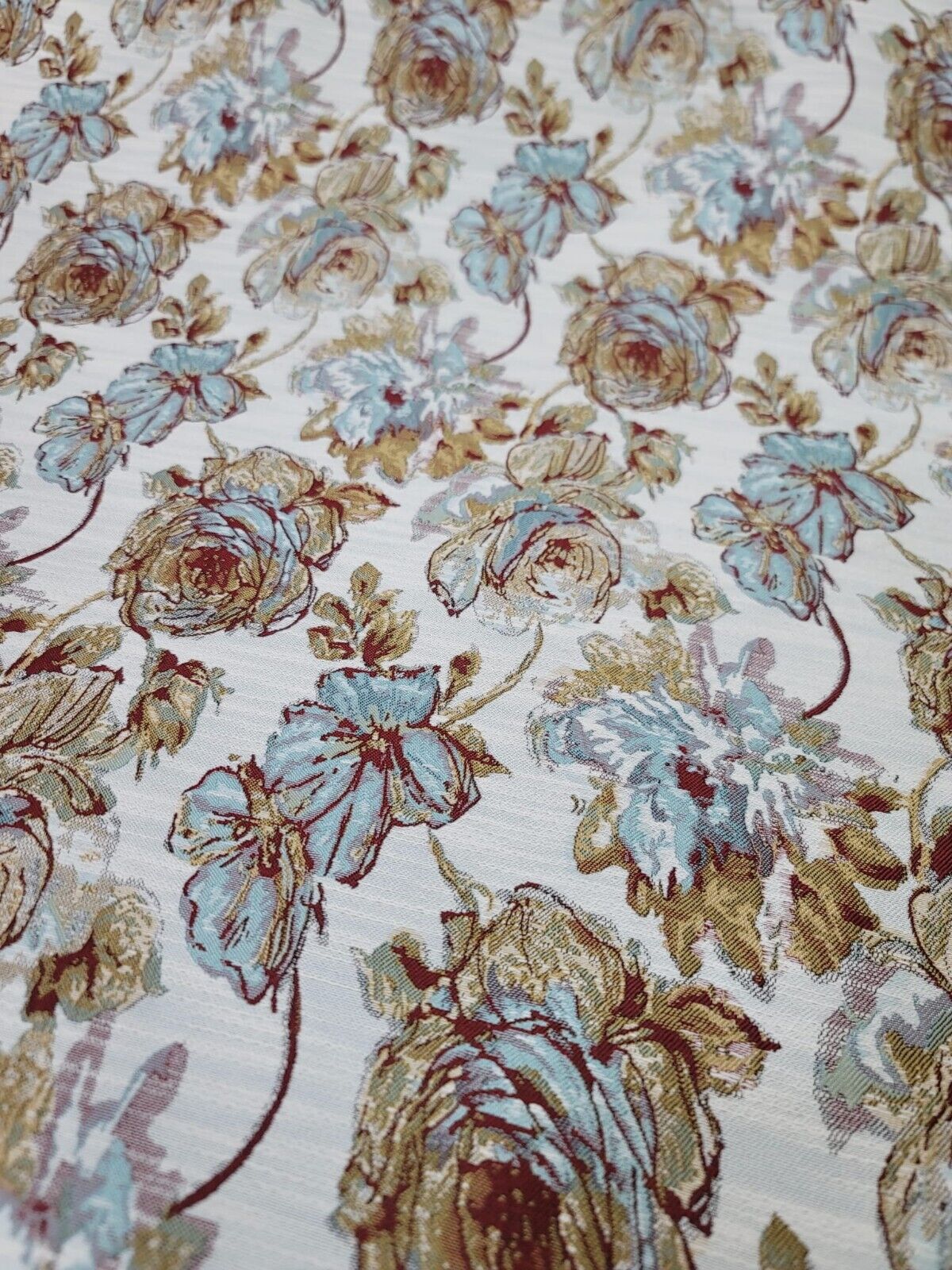 Mint Dark Gold Damask Chenille Upholstery Brocade Fabric - Sold by the Yard - Floral Pattern - 56" Width