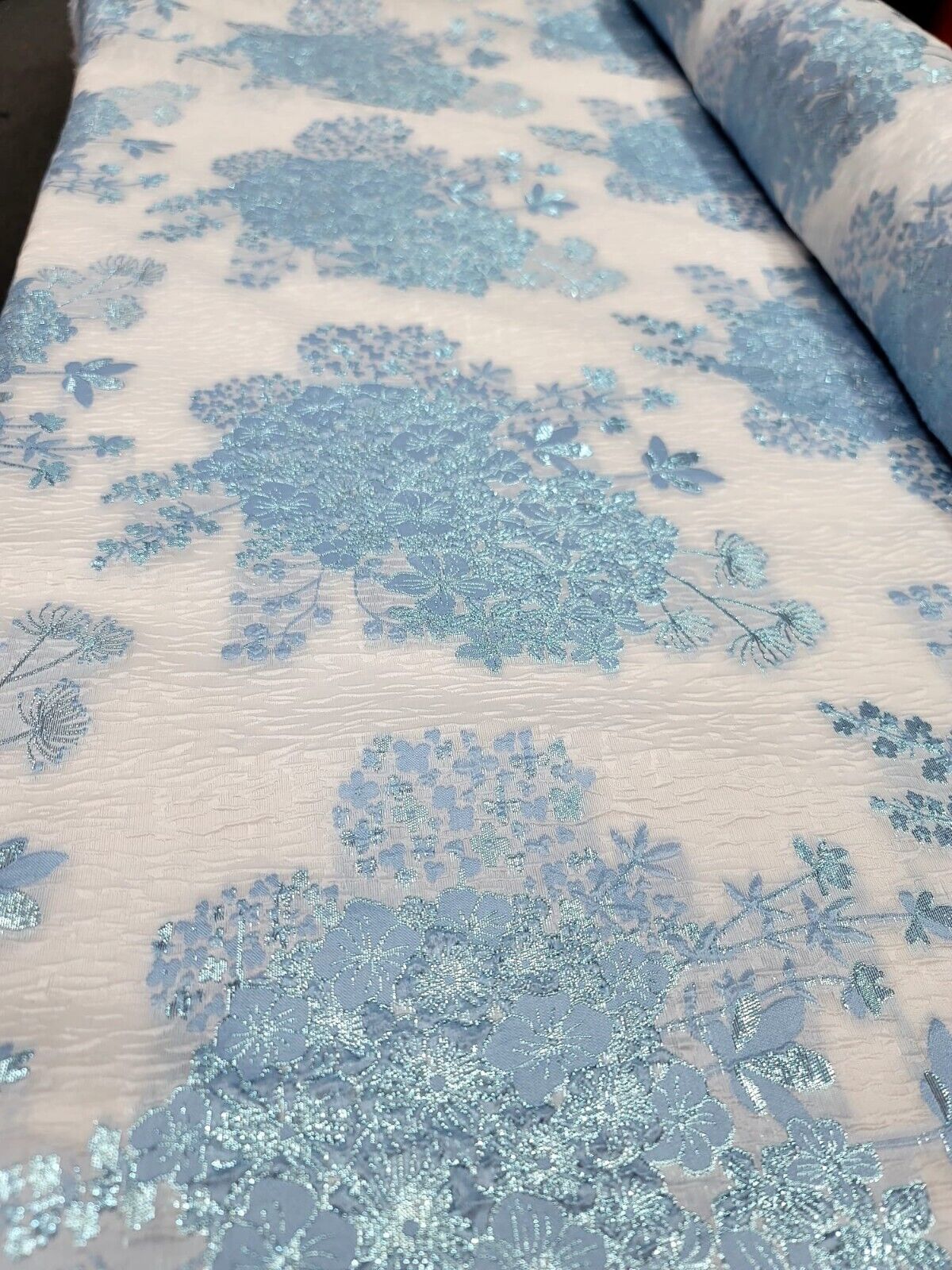 Floral Brocade Fabric by the Yard - 57" Width - White Organza Base - Ideal for Dresses in Multiple Color Options