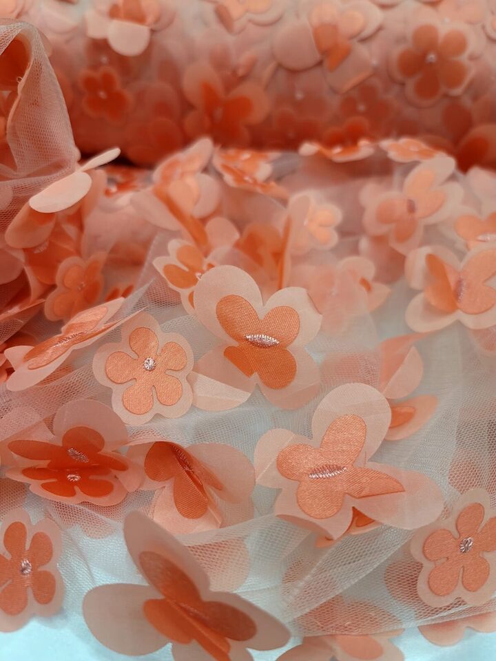 Royalty Bridal Luxury Coral 3D Floral Lace Fabric - Sold by the Yard (60" Width) with Butterflies Design