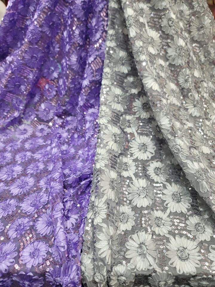Lavender Lace Embroidery Ribbon Floral Sequins Quinceañera Fabric By the Yard - Elegant 54-Inch Width