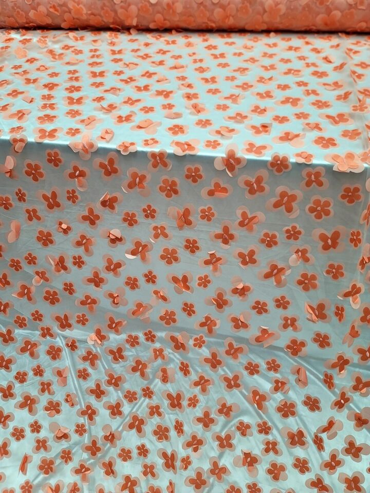Royalty Bridal Luxury Coral 3D Floral Lace Fabric - Sold by the Yard (60" Width) with Butterflies Design