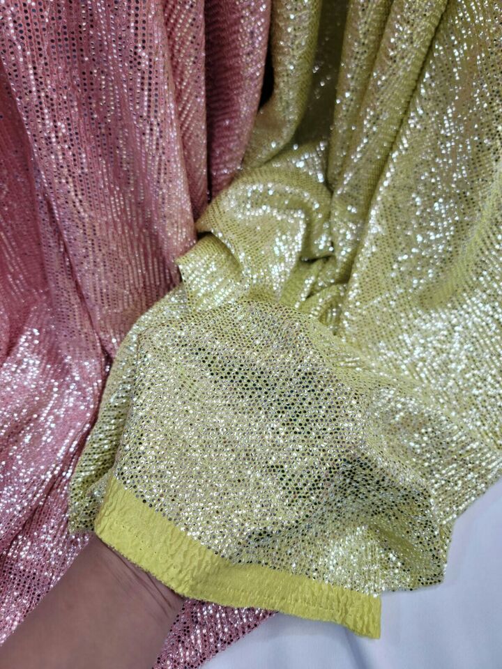 Yellow Neon Stretch Textured Silver Fabric By the Yard - Spandex Material for Gowns, Fashion, Dresses