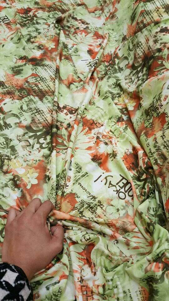Vibrant Green Orange Floral Stretch Spandex Fabric by the Yard for Gown Draping & Decoration