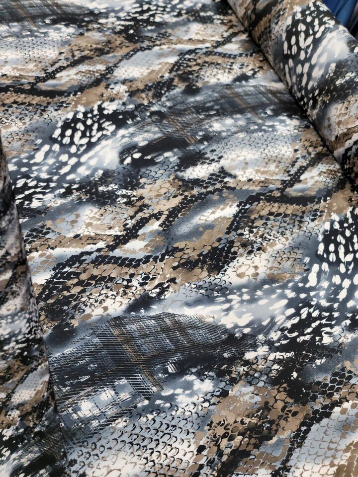 Black Brown WHITE Spandex Fabric By The Yard Stretch Skyn Snake Animal Print