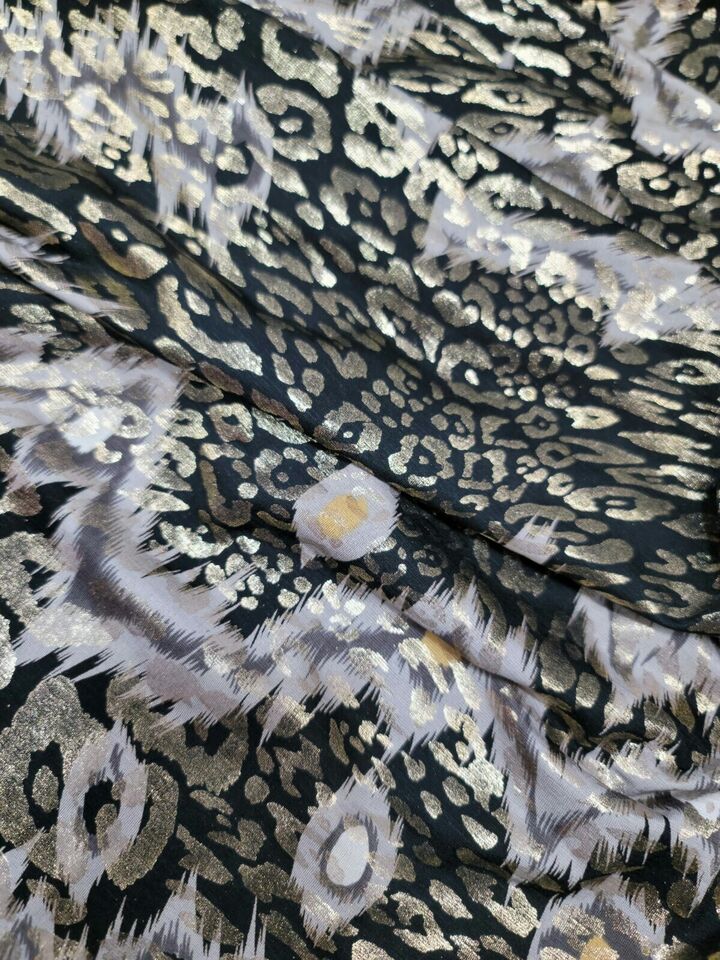 Gold Black Animal Print Shiny Finish Milliskin Nylon Spandex 4 Way Stretch Fabric by the Yard